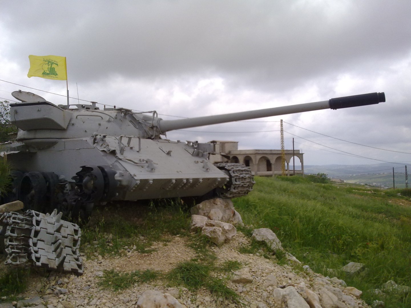 Hezbollah flag mounted on a tank