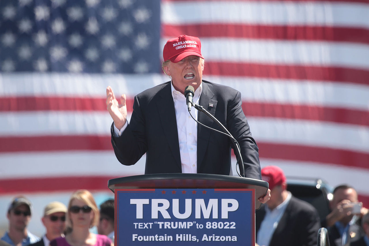 Donald Trump speaking at a rally in Fountain Hills, Arizona.